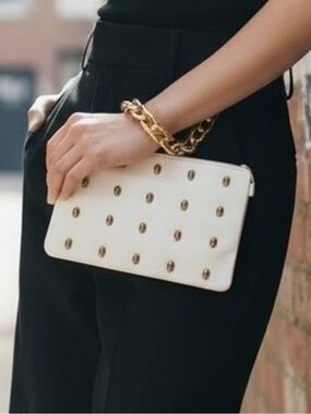 Carol Brodie Leather Skull Wristlet cream gold hardware